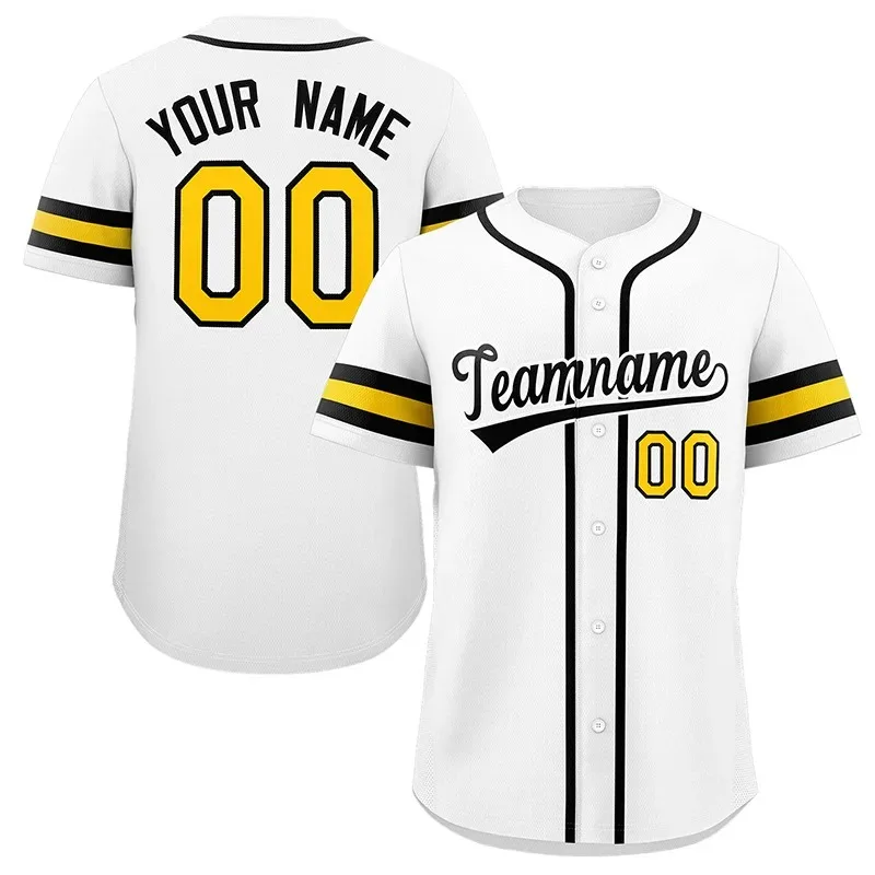 Unisex White & Yellow Black Baseball Jersey – Custom Name & Number - Image 1