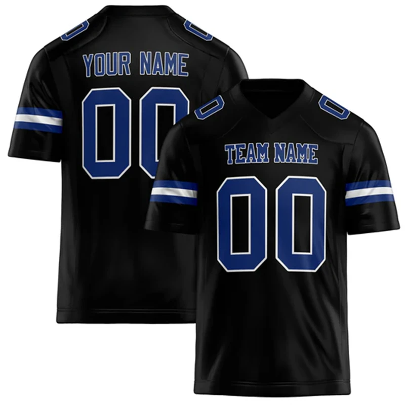 Men Black & Royal Blue Football Jersey – Custom Name & Number Team Uniform - Image 1