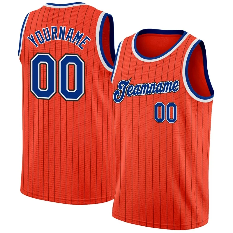 Men Stripes Orange & Blue Basketball Jersey - Custom Name & Number - Image 1