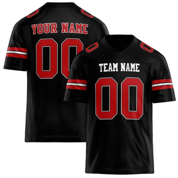 Men Black & Red Football Jersey – Custom Name & Number Team Uniform