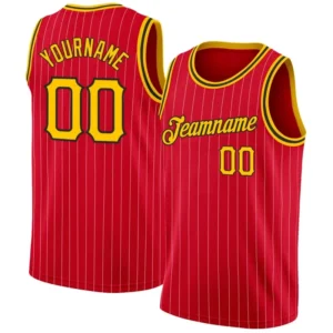 Men Stripes Red & Yellow Basketball Jersey - Custom Name & Number