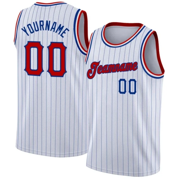Men Stripes White & Red Basketball Jersey - Custom Name & Number