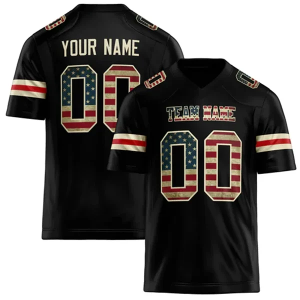 Men Black & USA Flag Football Jersey – Custom Name & Number Team Uniform
