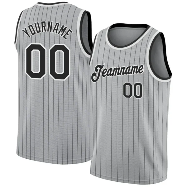 Men Stripes Grey & Black Basketball Jersey - Custom Name & Number
