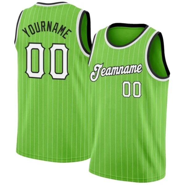 Men Stripes Green & White Basketball Jersey - Custom Name & Number