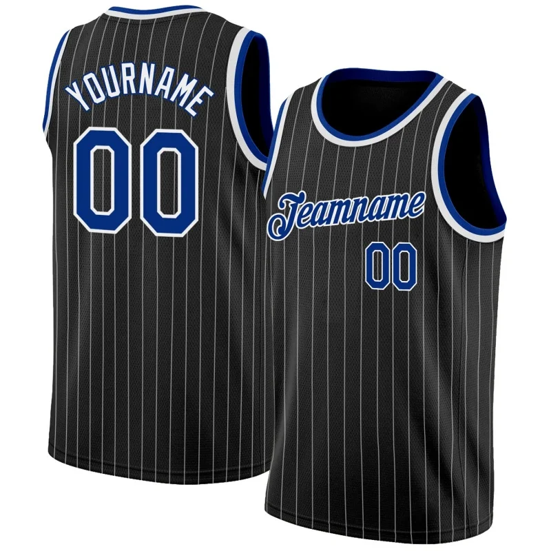 Men Stripes Black & Blue Basketball Jersey - Custom Name & Number - Image 1