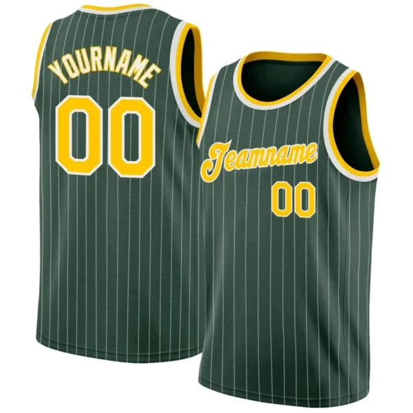 Men Stripes Forest Green & Yellow Basketball Jersey - Custom Name & Number