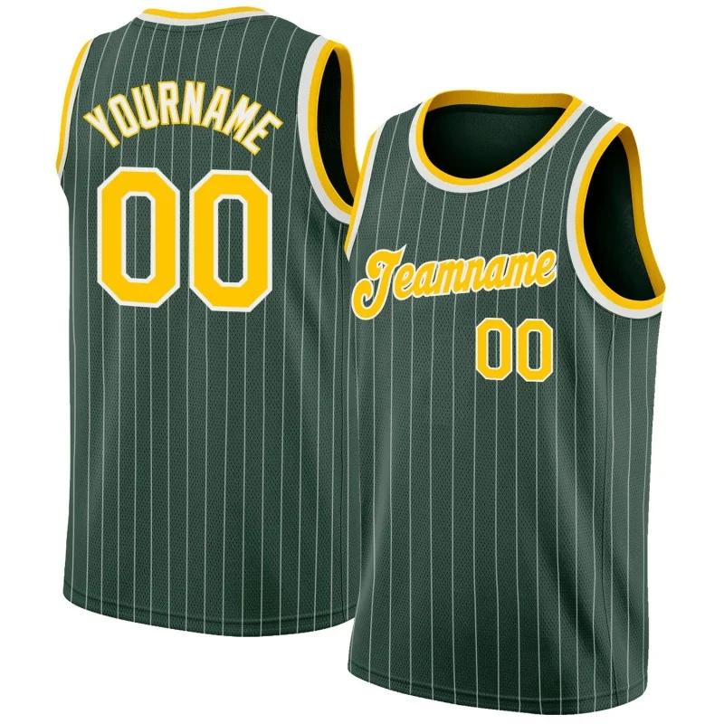 Men Stripes Forest Green & Yellow Basketball Jersey - Custom Name & Number - Image 1
