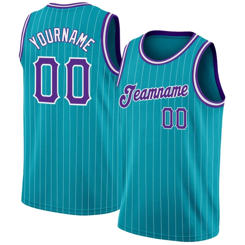 Men Stripes Ocean Blue & Purple Basketball Jersey - Custom Name & Number - Image 1